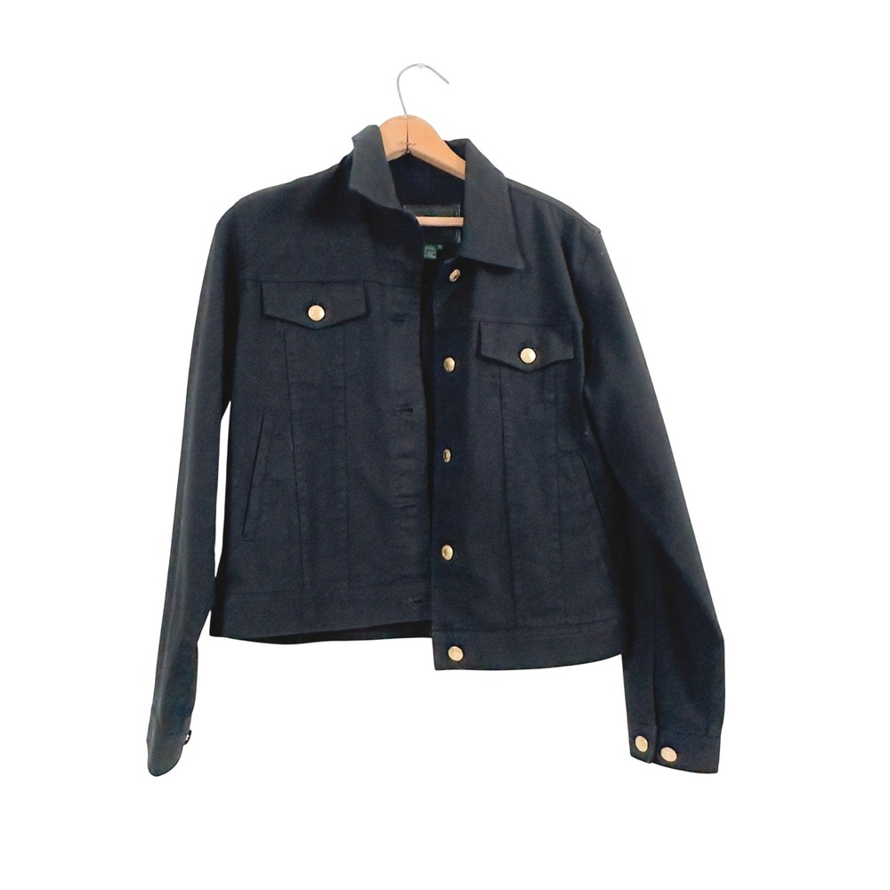 Lauren Ralph Lauren Trucker Jacket Black Cotton Stretch Blend - Medium